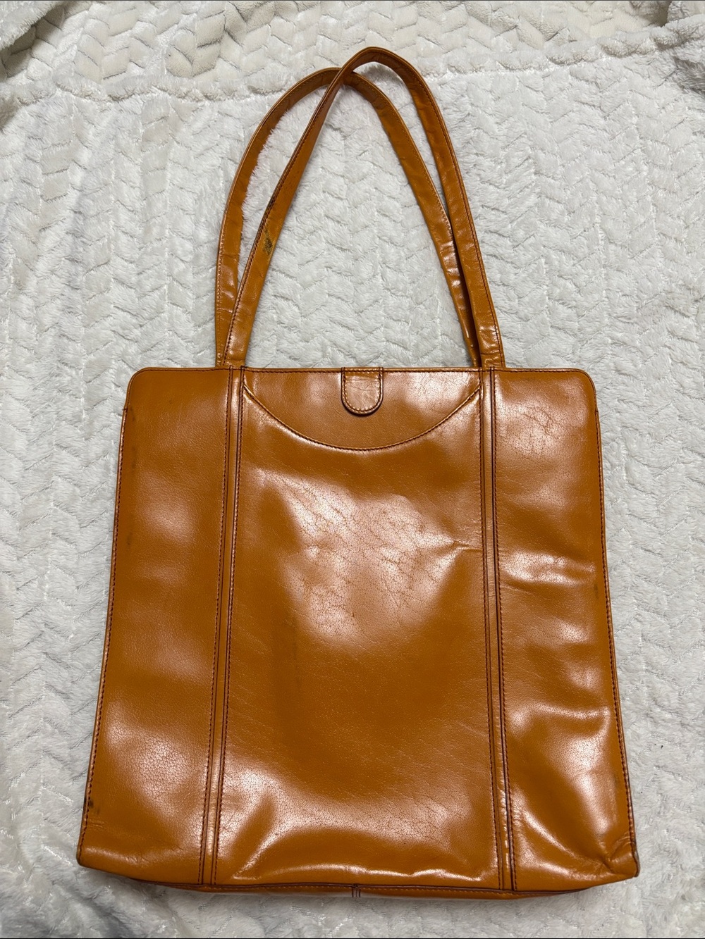 Structured Leather Tote in Cognac Brown